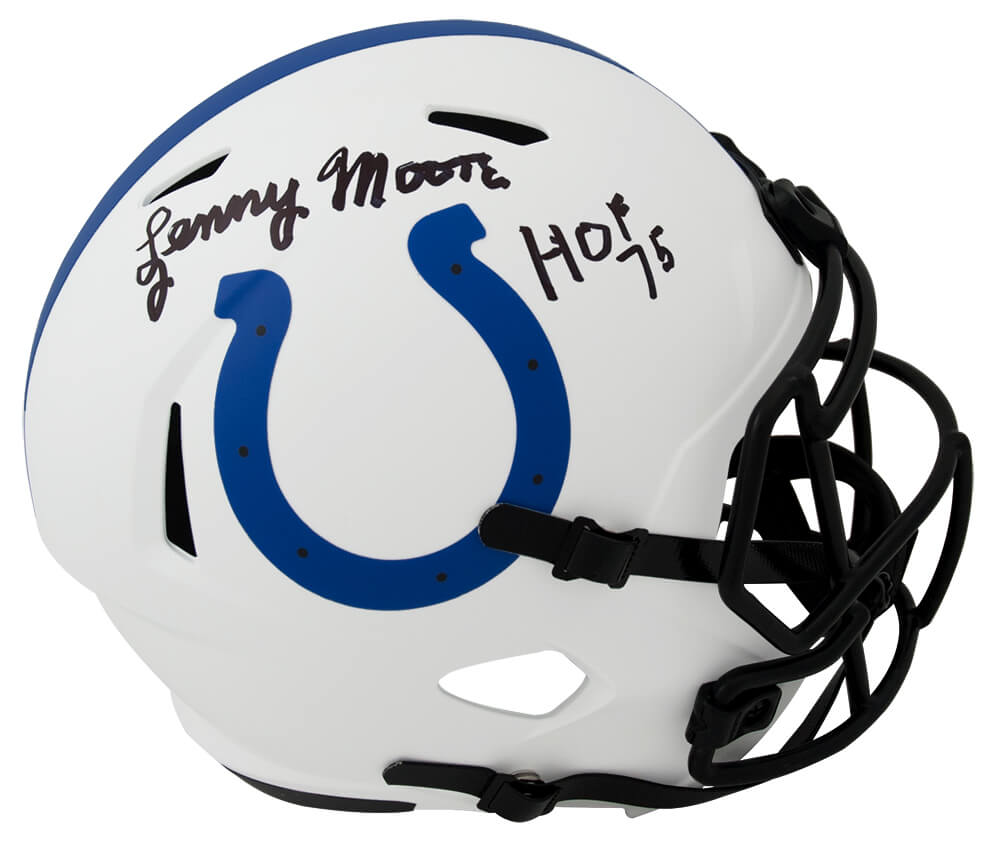 MOOREP319 Lenny Moore Signed Colts Lunar Eclipse Riddell Full Size Speed Replica Helmet with HOF 75