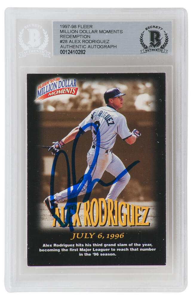 RODCAR103 Alex Rodriguez Signed Seattle Mariners 1997-1998 Fleer Million Dollar Moments Baseball Card - No.28 - Beckett Encapsulated -  Schwartz Sports Memorabilia