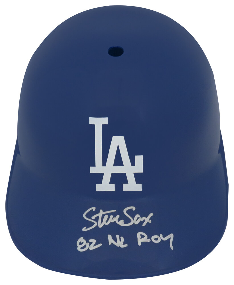 SAXBTH100 Steve Sax Signed Los Angeles Dodgers Souvenir Replica Batting Helmet with 82 NL ROY