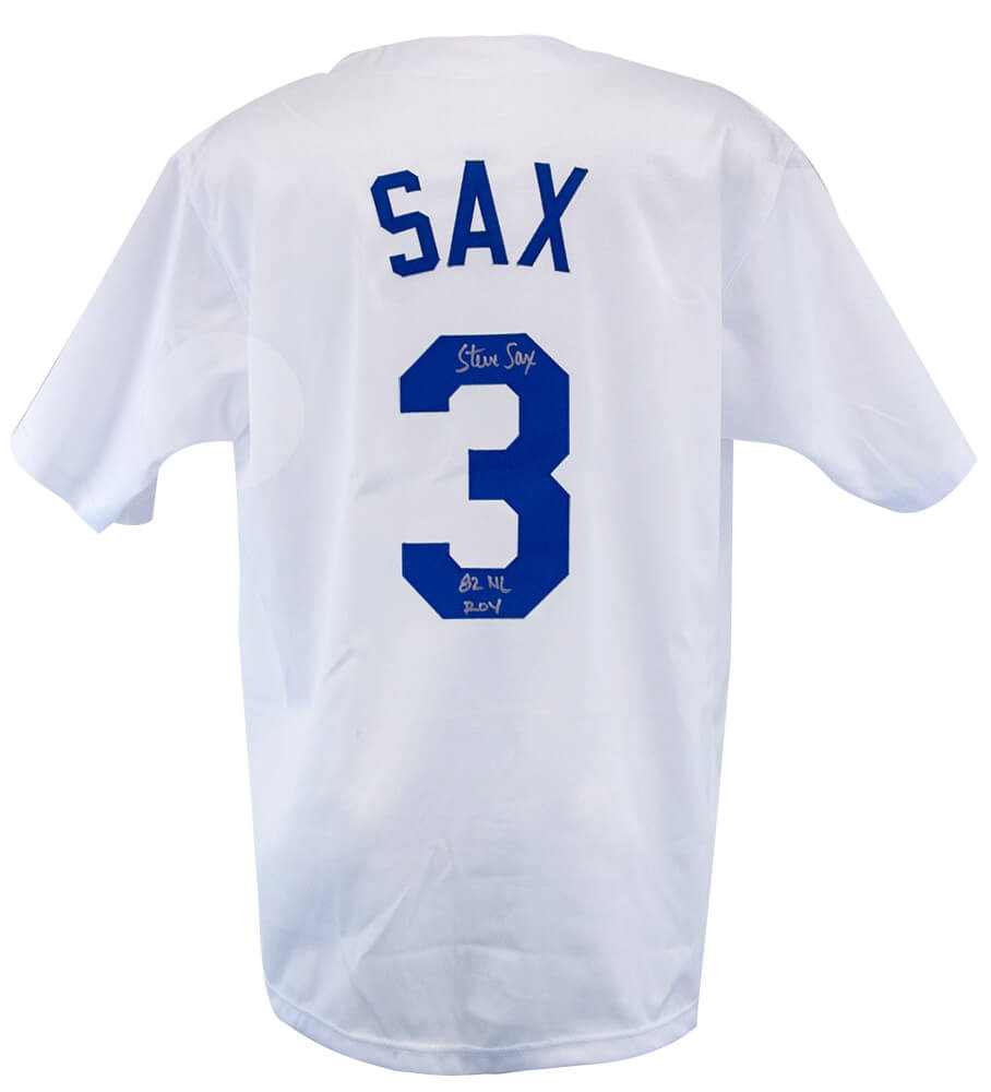 SAXJRY100 Steve Sax Signed White Custom Baseball Jersey with 82 NL ROY