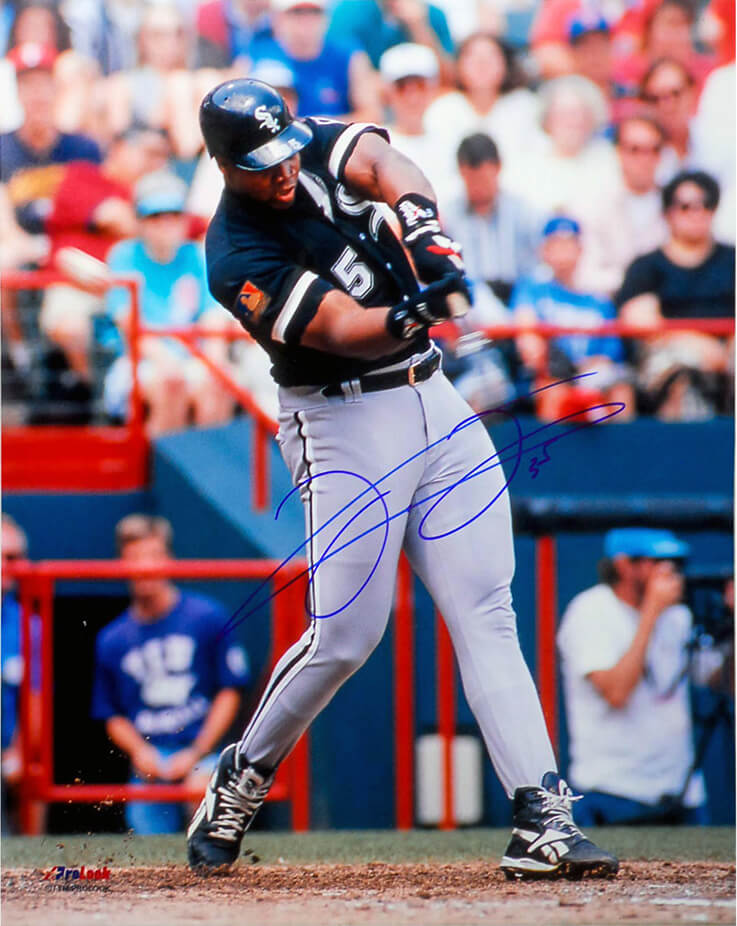THO16P112 16 x 20 in. Frank Thomas Signed White Sox Swinging Action Photo