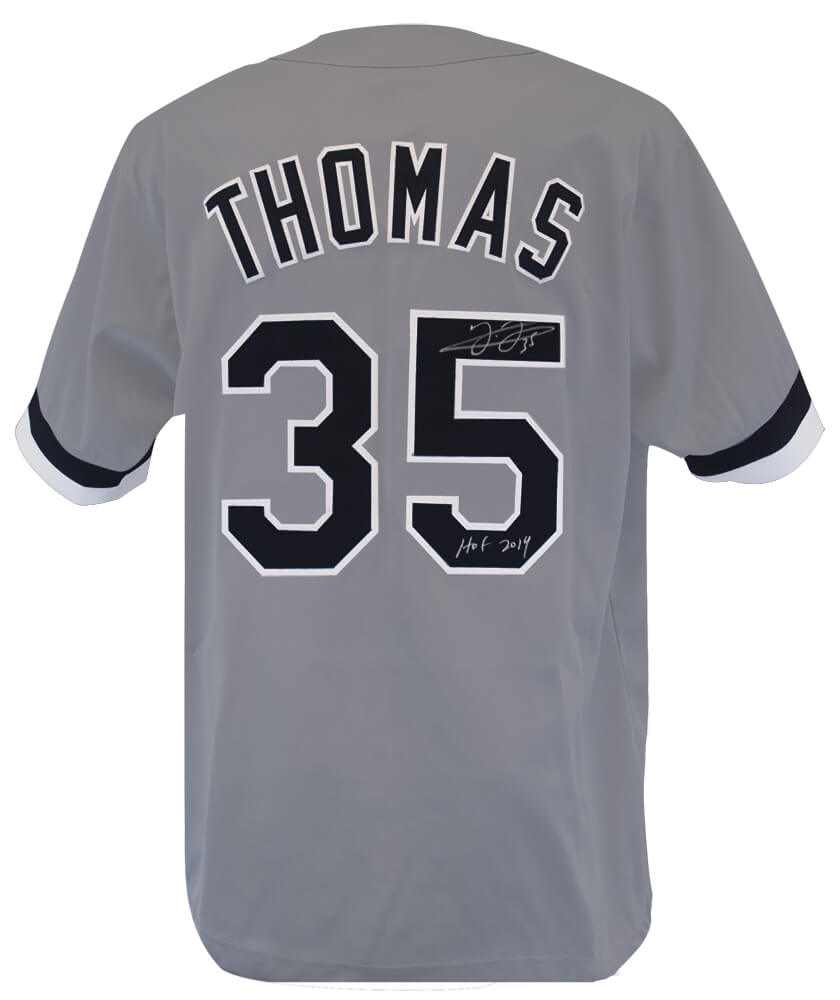 THOJRY109 Frank Thomas Signed Grey Custom Jersey with HOF 2014