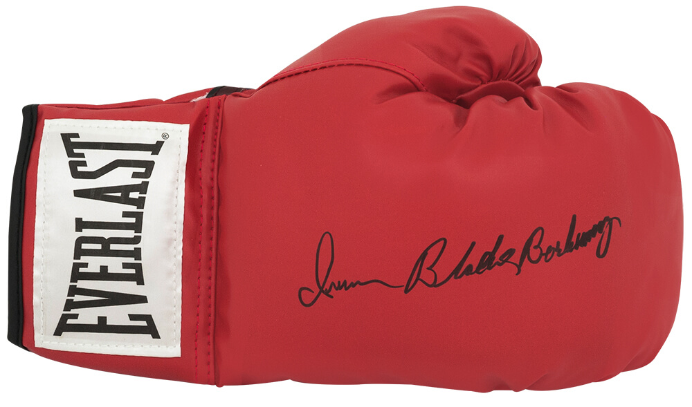 BARGLV503 Iran Barkley Signed Everlast Red Full Size Boxing Glove with Blade Inscription -  Schwartz Sports Memorabilia