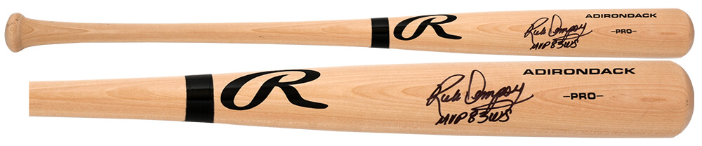 Picture of Schwartz Sports Memorabilia DEMBAT100 Rick Dempsey Signed Rawlings Pro Blonde Baseball Bat with MVP 83 WS Inscription