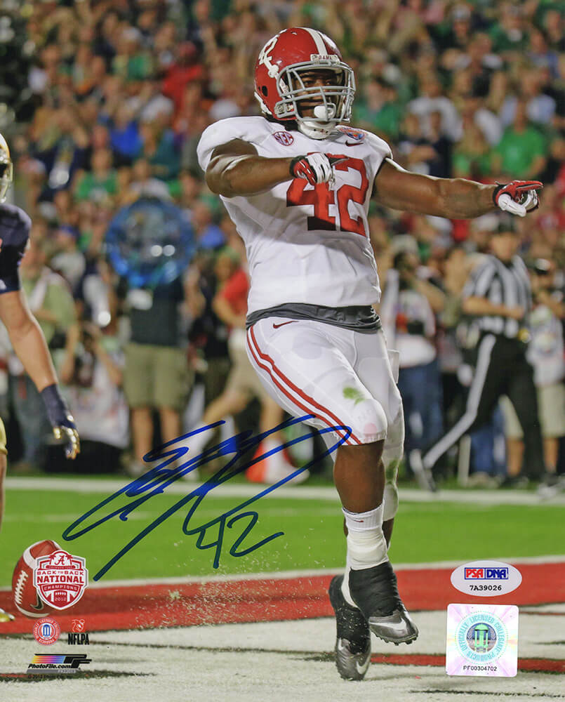 LAC08P301 Eddie Lacy Signed Alabama 2012 National Title Game Endzone Celebration 8 x 10 in. Photo - in Blue - PSA