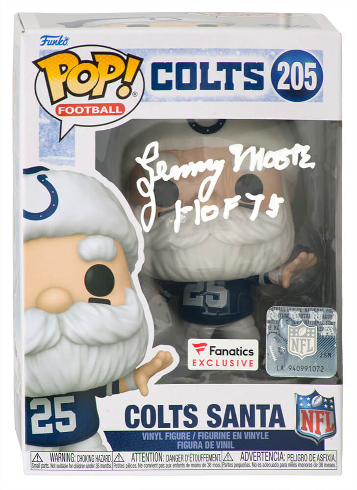 MOOFUN301 Lenny Moore Signed Indianapolis Colts SANTA Funko Pop Doll No.205 with HOF 75 Inscription