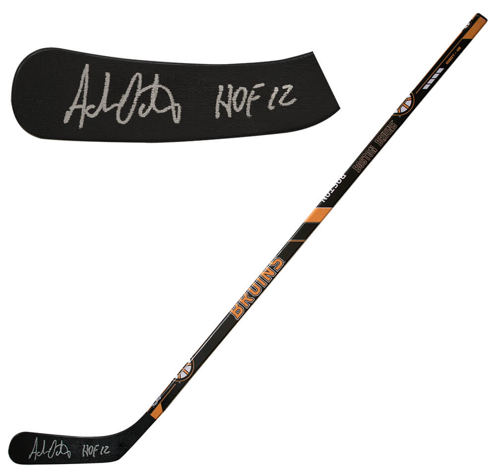 Picture of Schwartz Sports Memorabilia OATSTK400 Adam Oates Signed Boston Bruins Franklin 48 in. Full Size Hockey Stick with HOF 12 Inscription