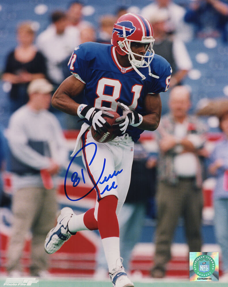 PRI08P304 Peerless Price Signed Buffalo Bills Blue Jersey with Football 8 x 10 in. Photo -  Schwartz Sports Memorabilia