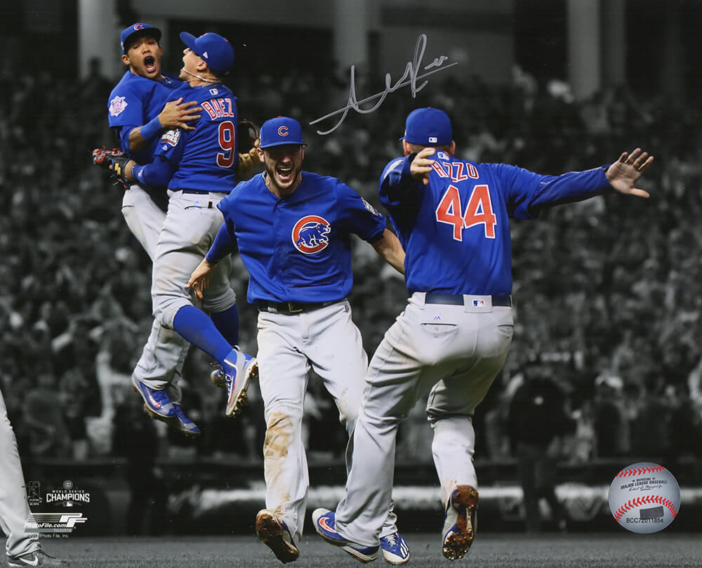 RUS08P105 Addison Russell Signed Chicago Cubs 2016 World Series Infielders Celebration Spotlight 8 x 10 in. Photo -  Schwartz Sports Memorabilia