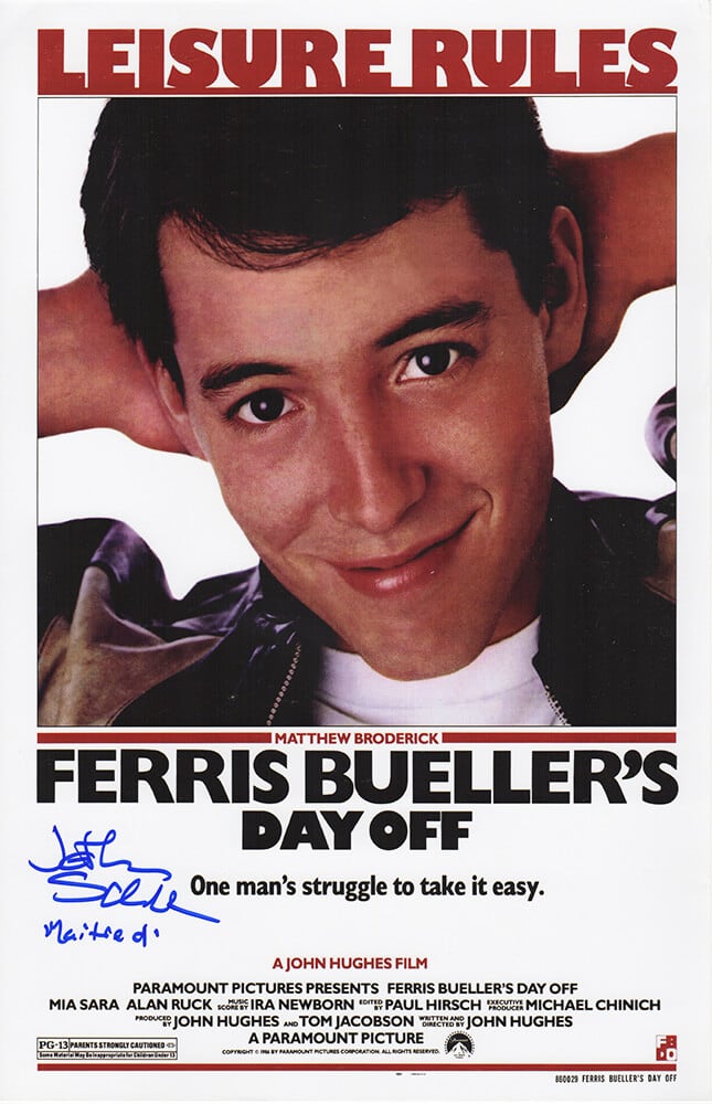 Picture of Schwartz Sports Memorabilia SCHPST510 Jonathan Schmock Signed Ferris Bueller s Day Off 11 x 17 in. Movie Poster with Maitre D Inscription