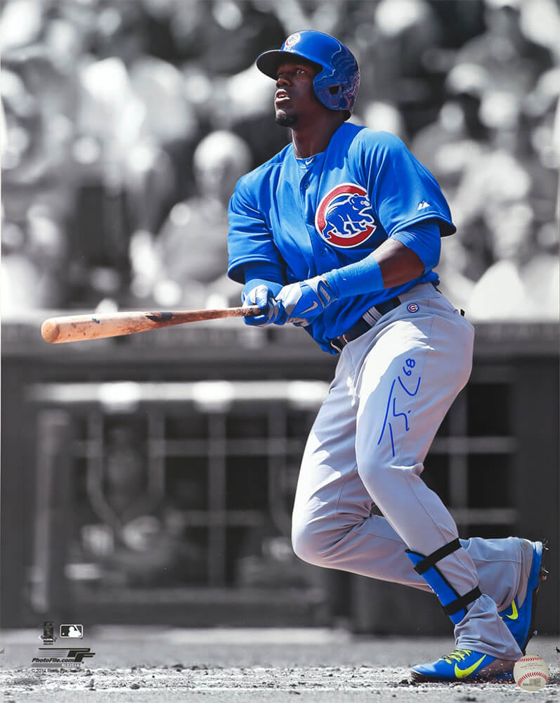 SOL16P104 Jorge Soler Signed Chicago Cubs Blue Jersey Spotlight Action 16 x 20 in. Photo
