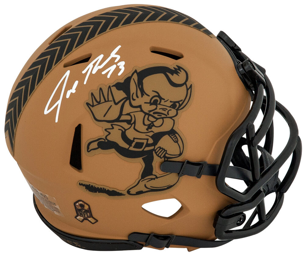 THOMIN343 Joe Thomas Signed Cleveland Browns 2023 Salute to Service Riddell Speed Mini Helmet