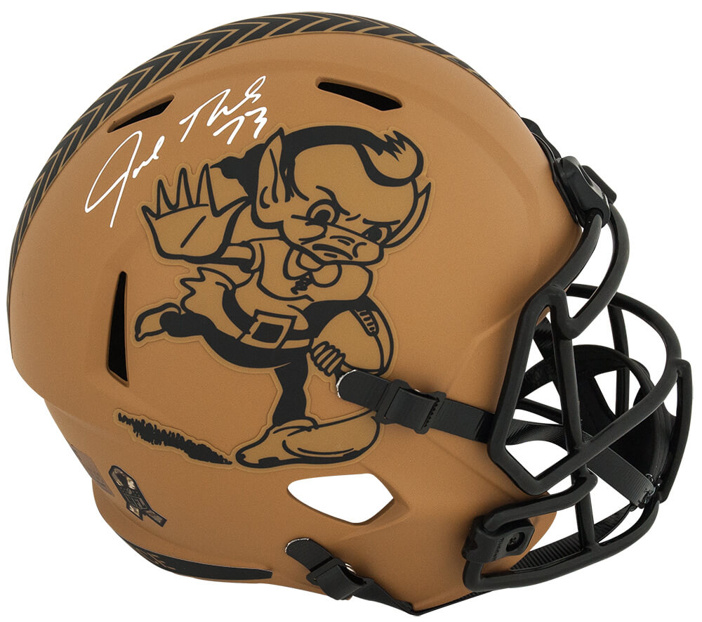 THOREP348 Joe Thomas Signed Cleveland Browns 2023 Salute to Service Riddell Full Size Speed Replica Helmet
