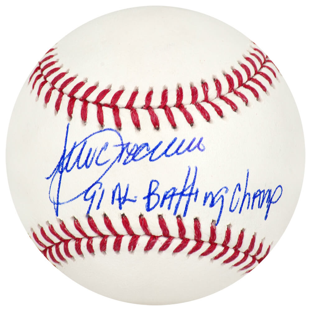 FRABSB121 Julio Franco Signed Rawlings Official MLB Baseball with 91 AL Batting Champ