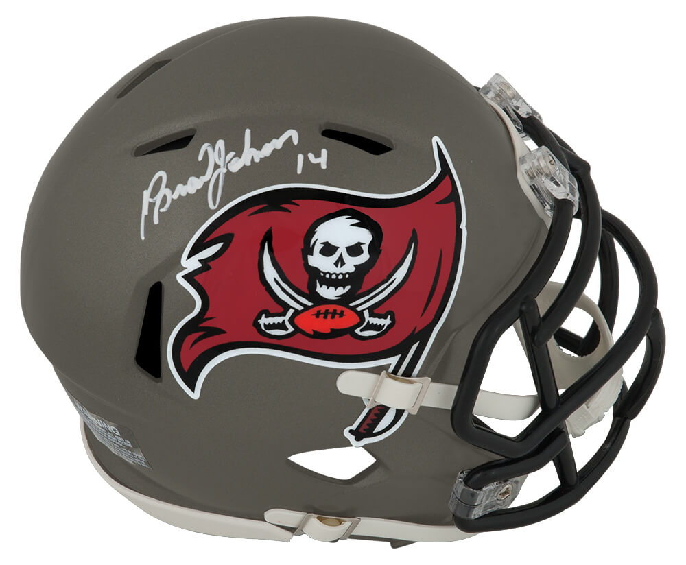 JOHMIN352 Brad Johnson Signed Tampa Bay Buccaneers Throwback 97-13 Style Riddell Speed Mini Helmet