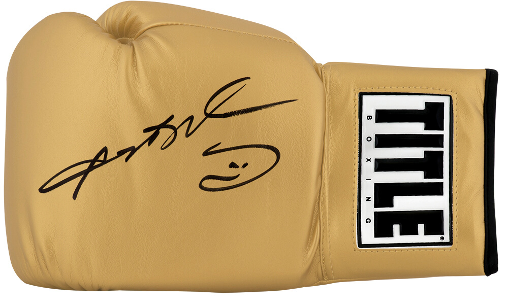 LEOGLV504 Sugar Ray Leonard Signed Title Gold Boxing Glove