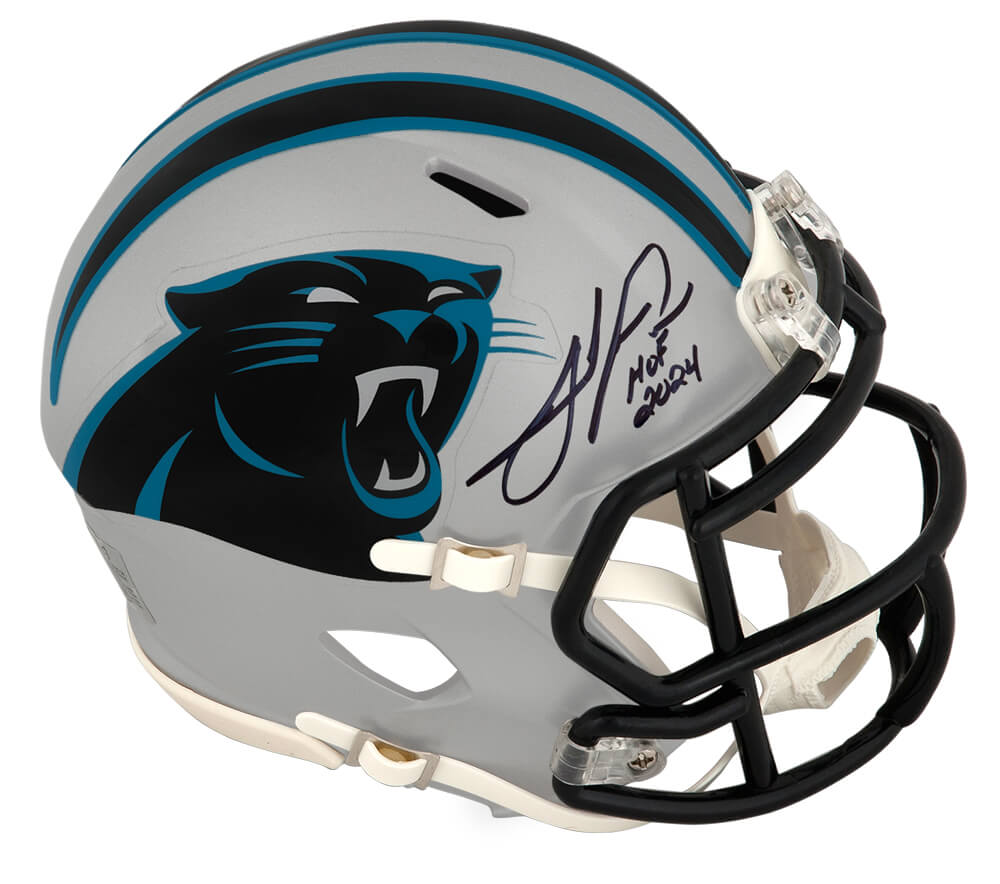 PEPMIN312 Julius Peppers Signed Carolina Panthers Riddell Speed Mini Helmet with HOF 2024