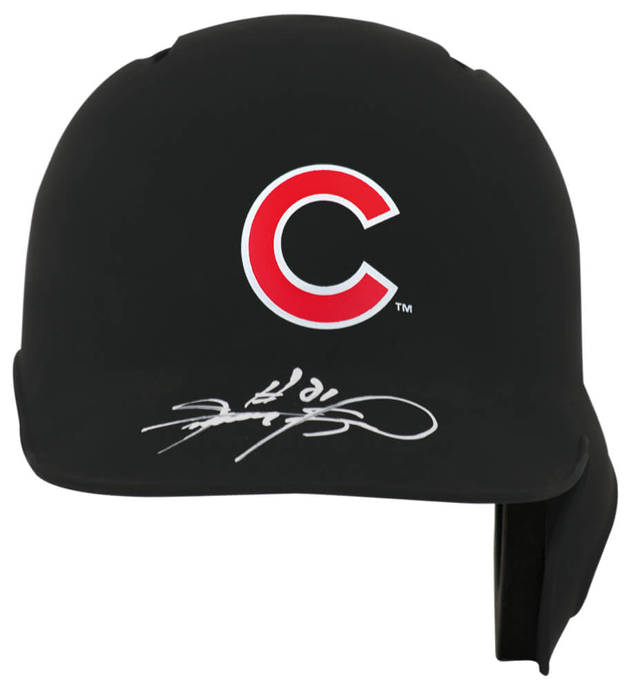 SOSMIN103 Sammy Sosa Signed Chicago Cubs Rawlings Black Matte Mini Baseball Batting Helmet