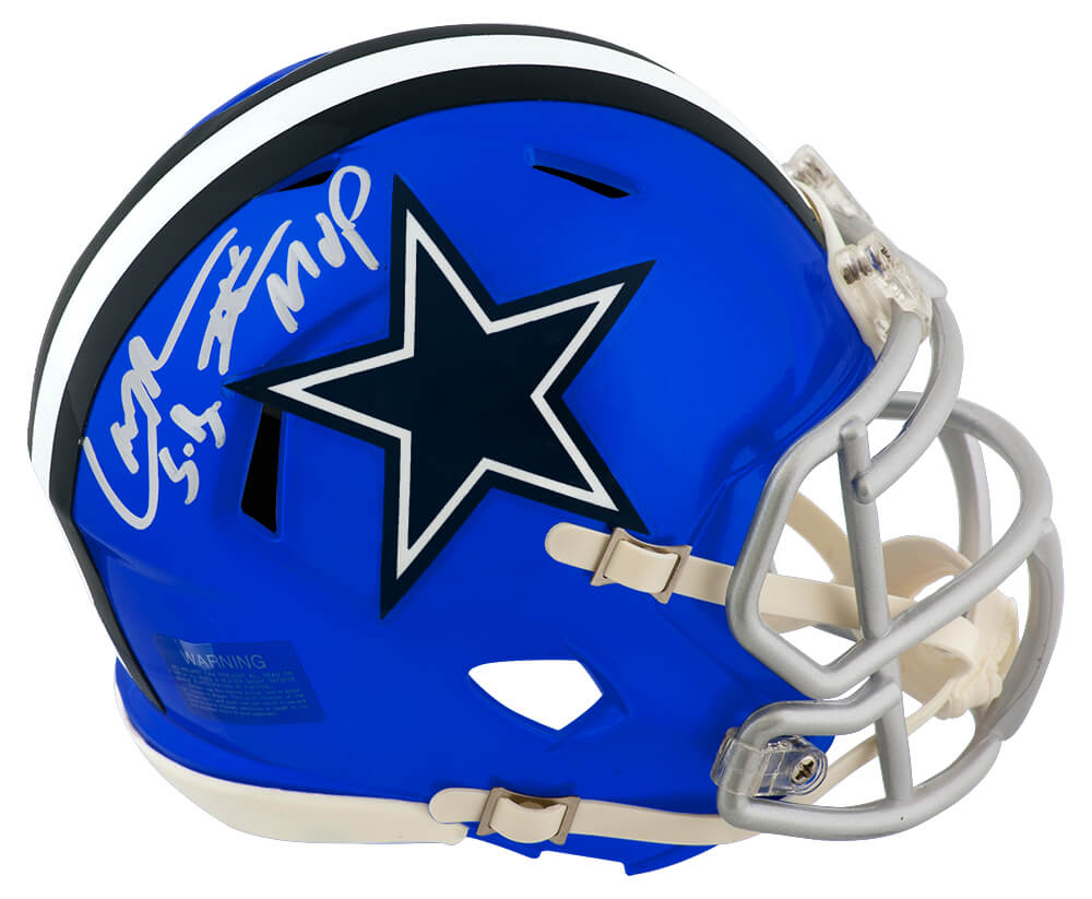 BROMIN335 Larry Brown Signed Dallas Cowboys Flash Riddell Speed Mini Helmet with SB XXX MVP