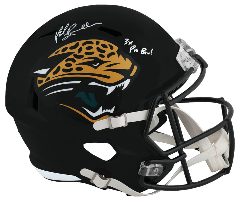 BRUREP316 Mark Brunell Signed Jacksonville Jaguars Turnback Riddell Full Size Speed Replica Helmet with 3x Pro Bowl - White Ink