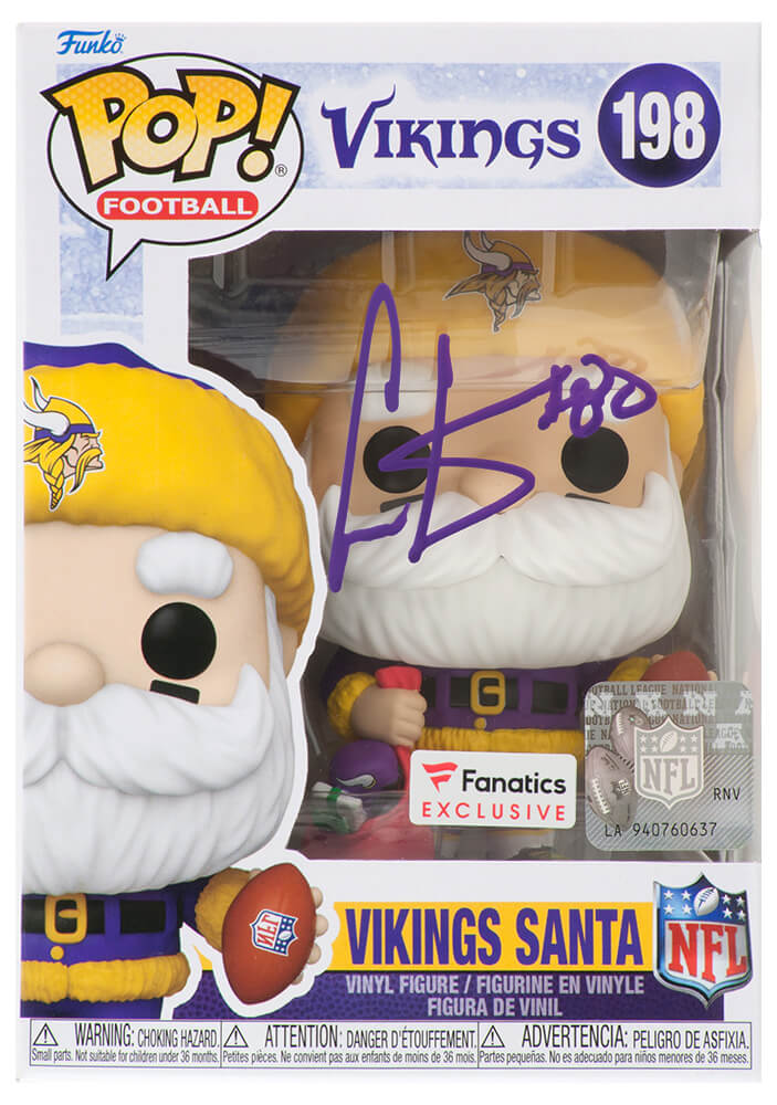 CARFUN300 Cris Carter Signed Minnesota Vikings Santa Funko Pop Doll No.198