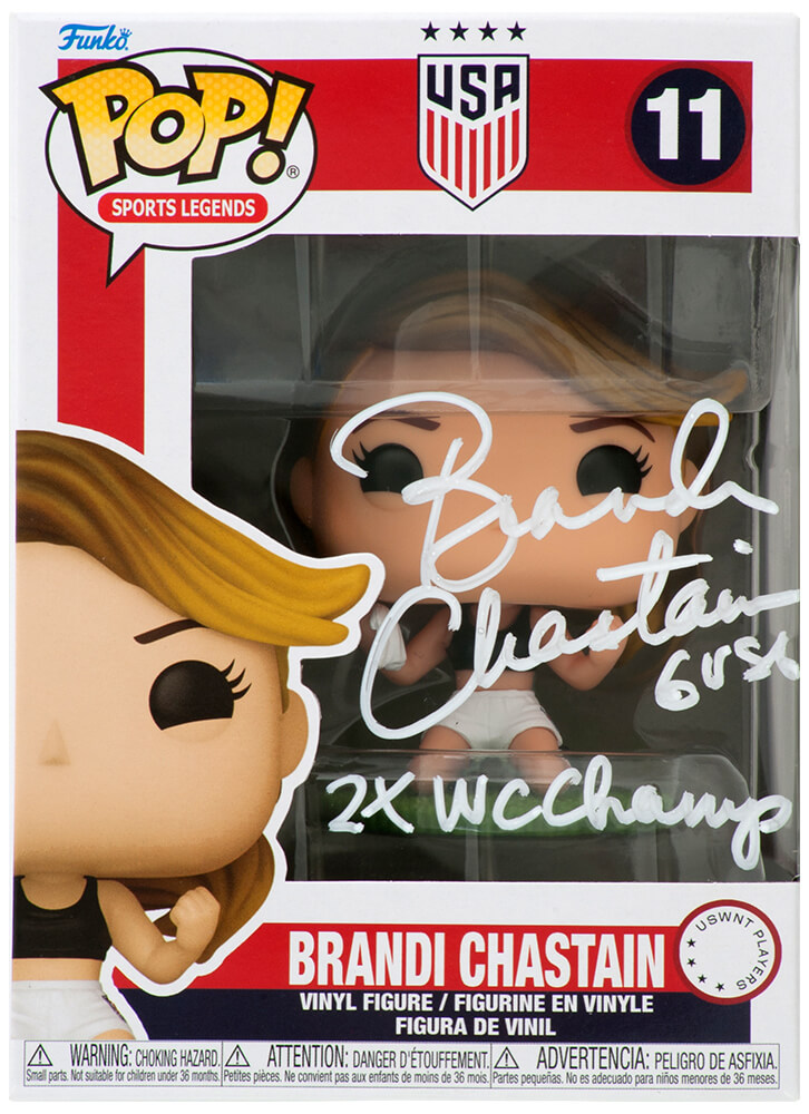 CHAFUN521 Brandi Chastain Signed USA Womens Soccer Funko Pop Doll No.11 with 2x WC Champs