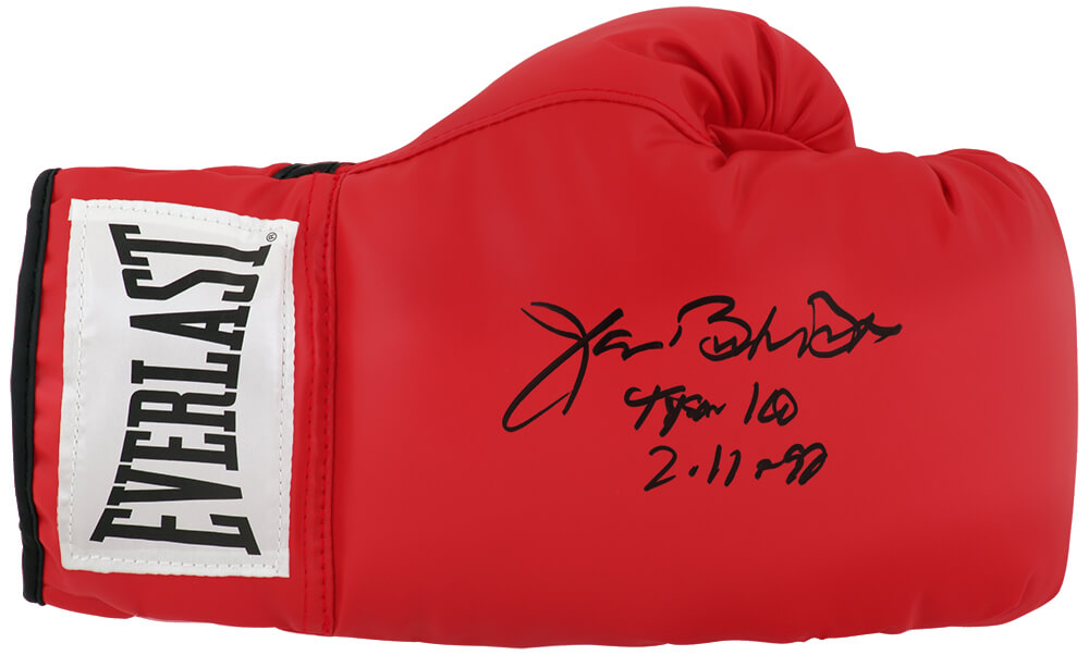 DOUGLV513 James Buster Douglas Signed Everlast Red Boxing Glove with Tyson KO & Date