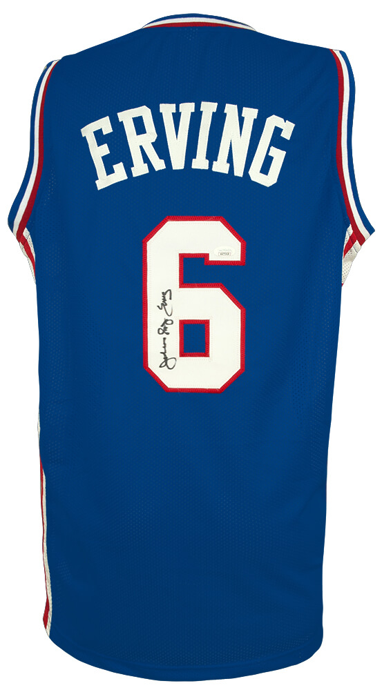 ERVJRY202 Julius Dr. J Erving Signed Blue Throwback Custom Basketball Jersey - JSA