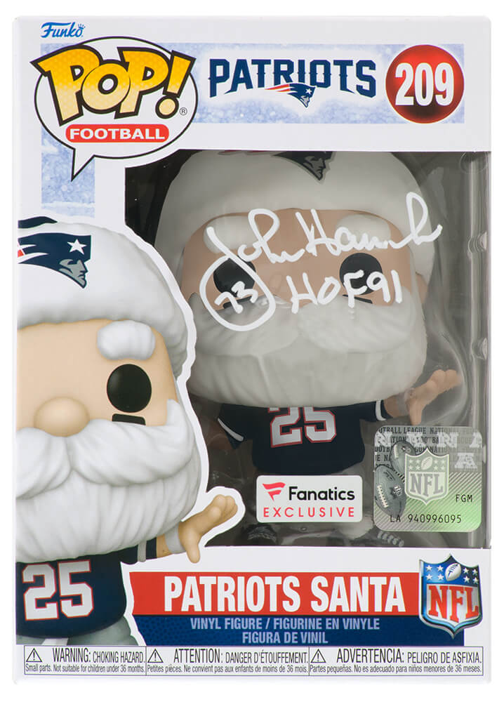 HANFUN301 John Hannah Signed   England Patriots Santa Funko Pop Doll No.209 with HOF 91