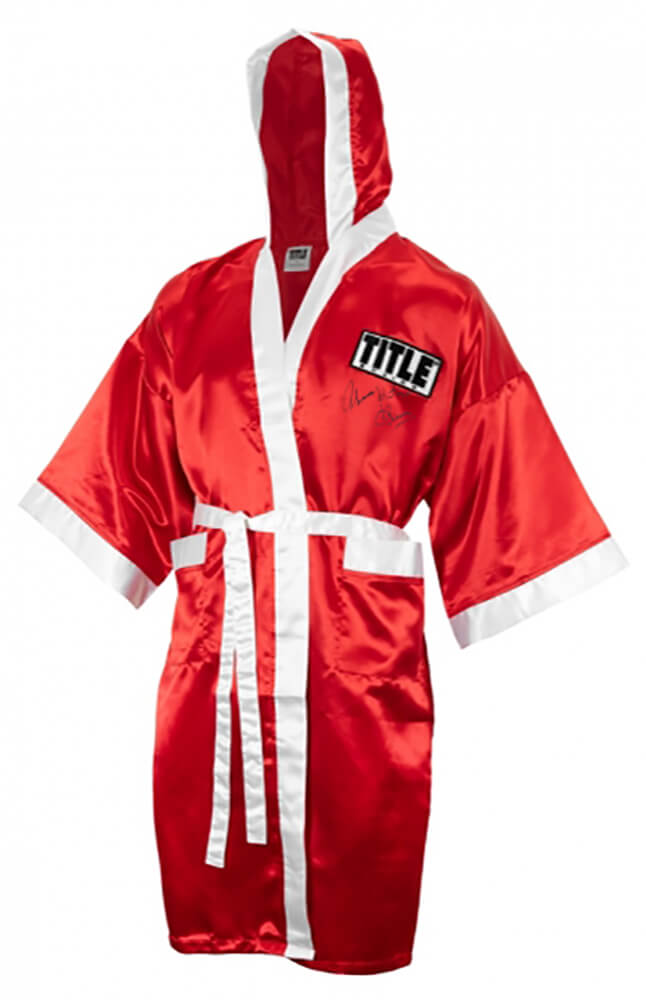 HEAROB503 Thomas Hearns Signed Title Red with White Trim Boxing Robe with Hitman