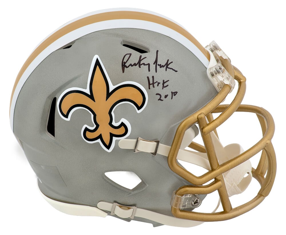 JACMIN328 Rickey Jackson Signed   Orleans Saints Flash Riddell Speed Mini Helmet with HOF 2010