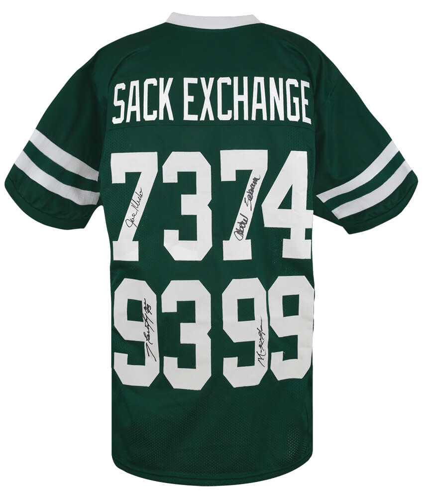 JETJRY301   York Sack Exchange Signed Green Throwback Custom Football Jersey