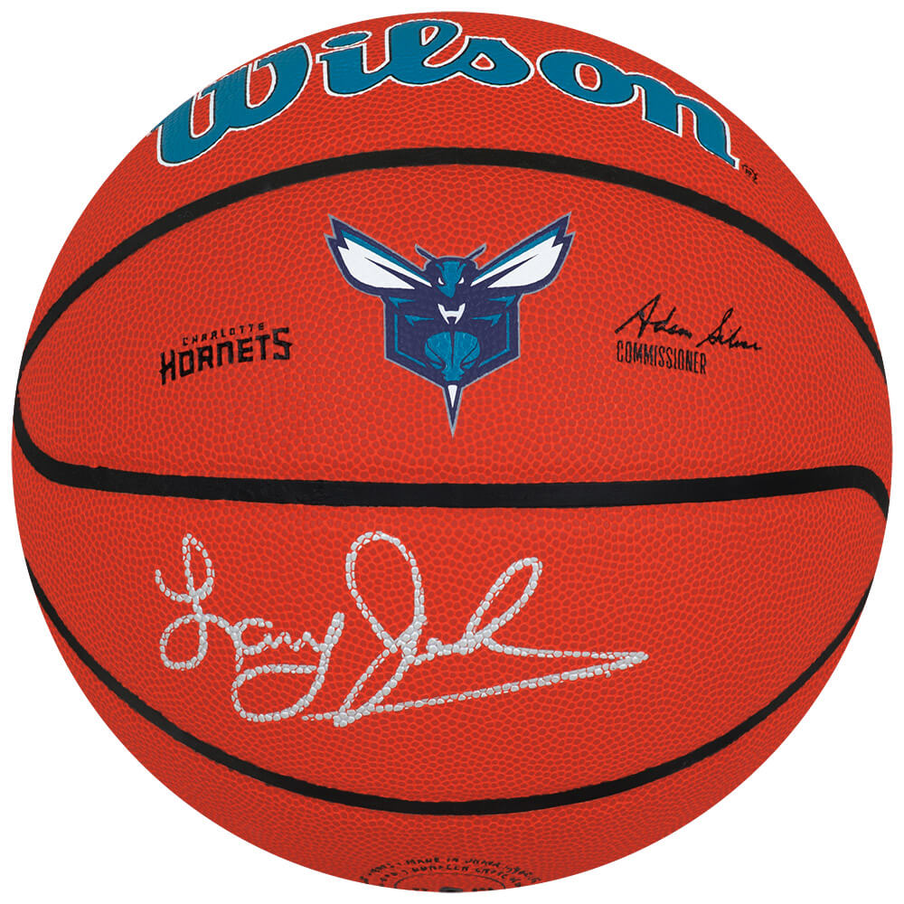 JOHBSK240 Larry Johnson Signed Charlotte Hornets Logo Wilson NBA Basketball