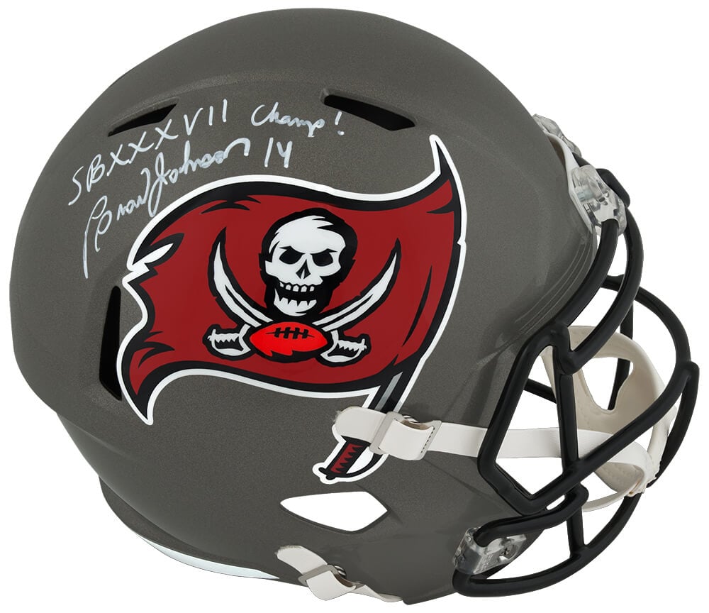 JOHREP372 Brad Johnson Signed Tampa Bay Buccaneers Riddell Full Size Speed Replica Helmet with SB XXXVII Champs