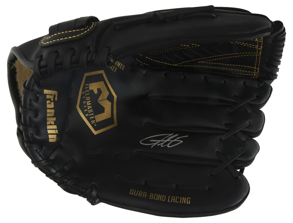 LEEGLV100 Derrek Lee Signed Franklin Fieldmaster Black Baseball Fielders Glove