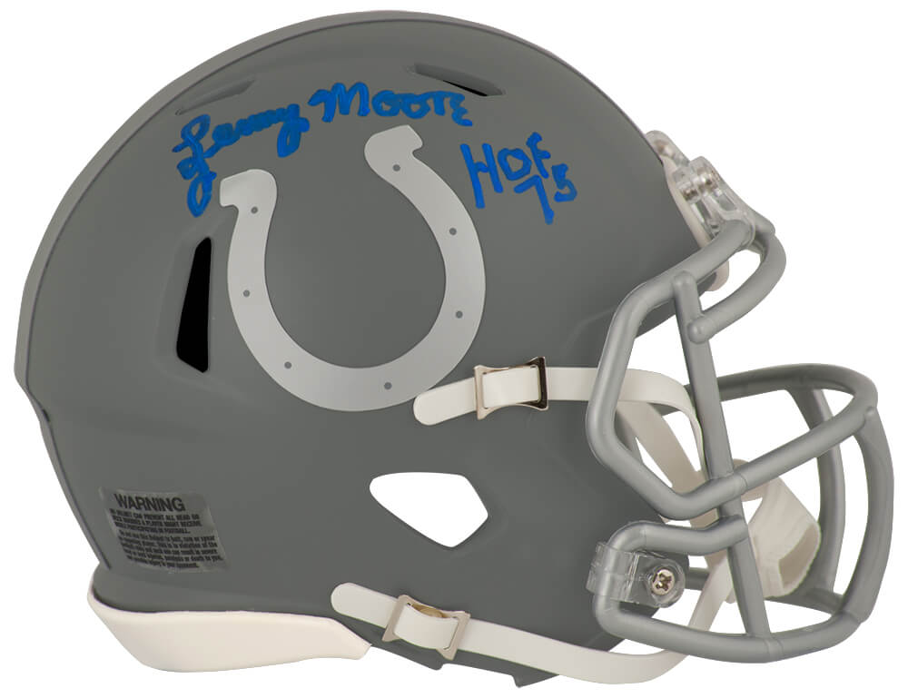 MOOMIN327 Lenny Moore Signed Baltimore Colts Slate Riddell Speed Mini Helmet with HOF 75
