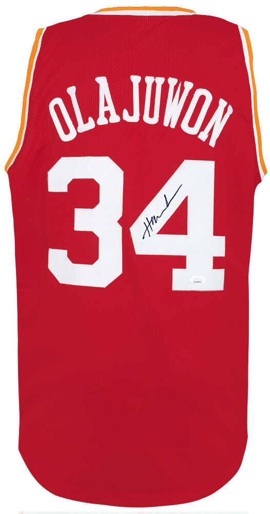 OLAJRY204 Hakeem Olajuwon Signed Red the Dream Throwback Custom Basketball Jersey - JSA COA
