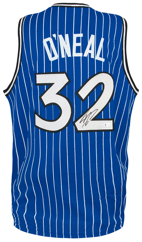 ONEJRY219 Shaquille O-Neal Signed Blue Throwback Custom Basketball Jersey - Beckett