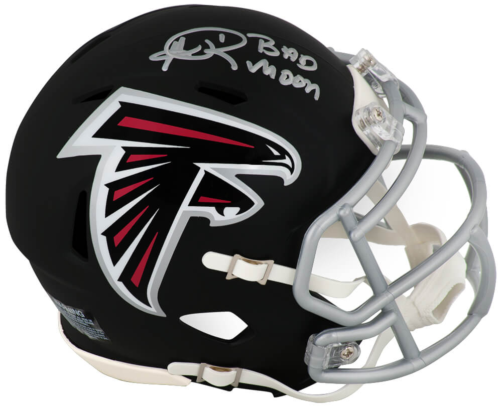 RISMIN356 Andre Rison Signed Atlanta Falcons Current Style Riddell Speed Mini Helmet with Bad Moon