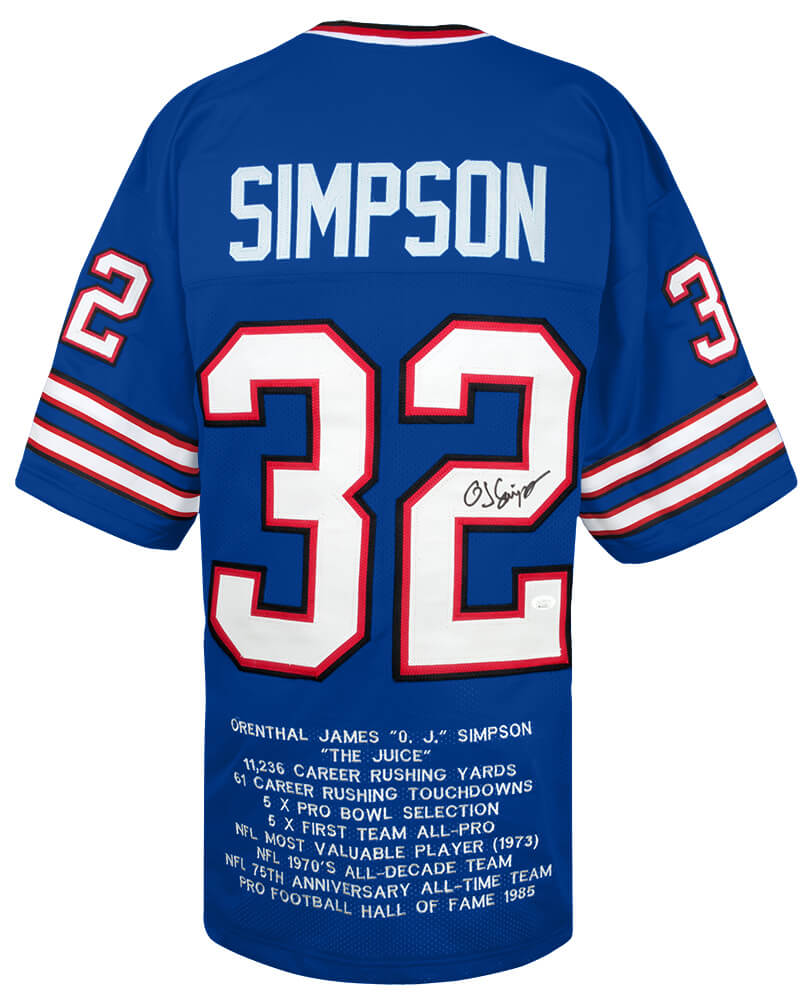 SIMJRY322 O.J. Simpson Signed Blue Throwback Embroidered State Custom Football Jersey - JSA COA