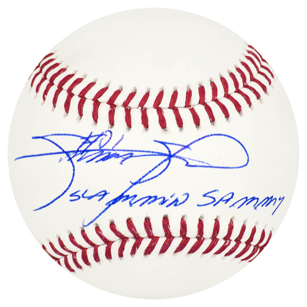 SOSBSB105 Sammy Sosa Signed Rawlings Official MLB Baseball with Slamming Sammy