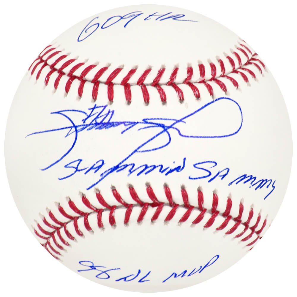 SOSBSB108 Sammy Sosa Signed Rawlings Official MLB Baseball with Slamming Sammy, 609 HRs - 98 NL MVP