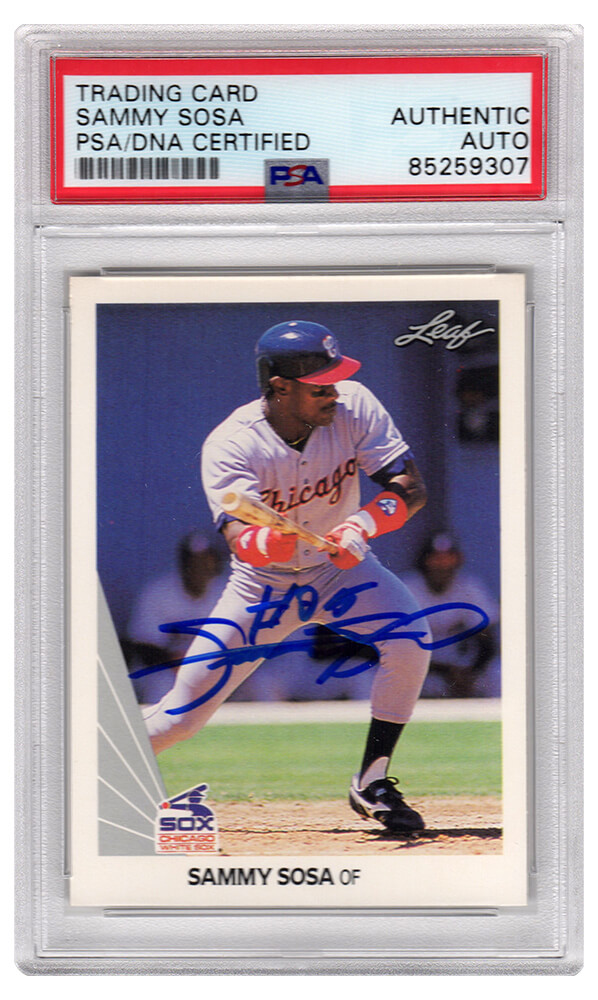 SOSCAR101 Sammy Sosa Signed Chicago White Sox 1990 Leaf Baseball Trading Card No.220 - PSA Encapsulated