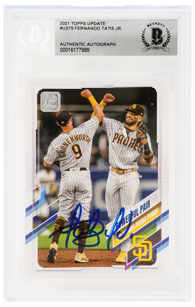 TATCAR100 Fernando Tatis Jr. Signed San Diego Padres 2021 Topps Update Baseball Trading Card No.US79 - Beckett Encapsulated