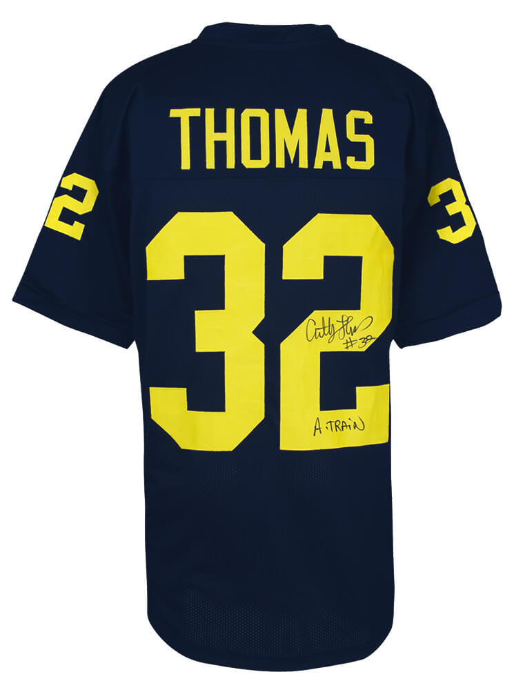 THOJRY351 Anthony Thomas Signed Navy Custom College Football Jersey with A-Train