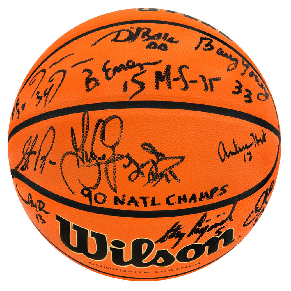 UNLBSK200 1990 UNLV Running Rebels Team Signed Wilson NCAA Game Replica Basketball with 90 National Champs - 13 Signatures