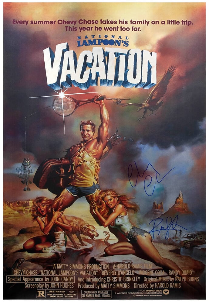 Picture of Schwartz Sports Memorabilia CHAPST527 27 x 40 in. Chevy Chase & Randy Quaid Dual Signed National Lampoons Vacation Movie Poster - Full Size