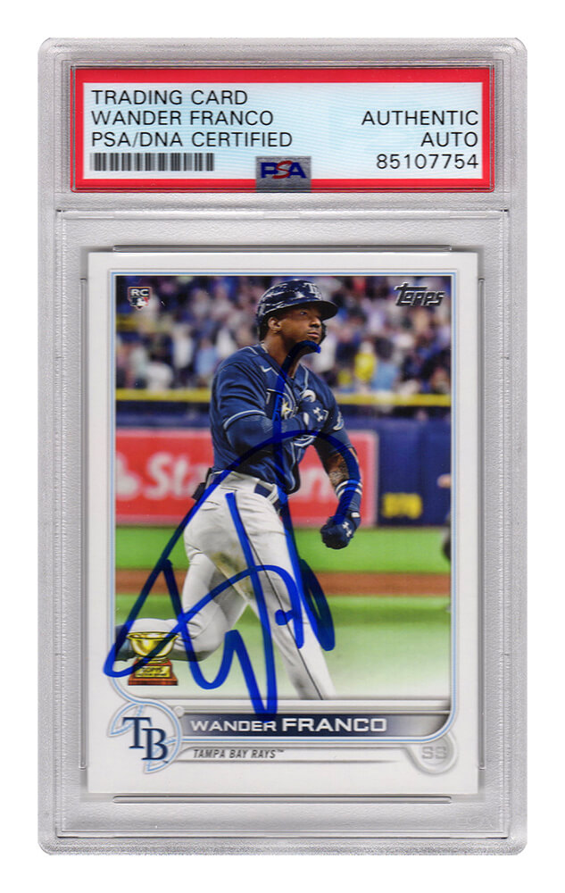 FRACAR104 Wander Franco Signed Tampa Bay Rays 2022 Topps Rookie Baseball Card No.215 - PSA Encapsulated