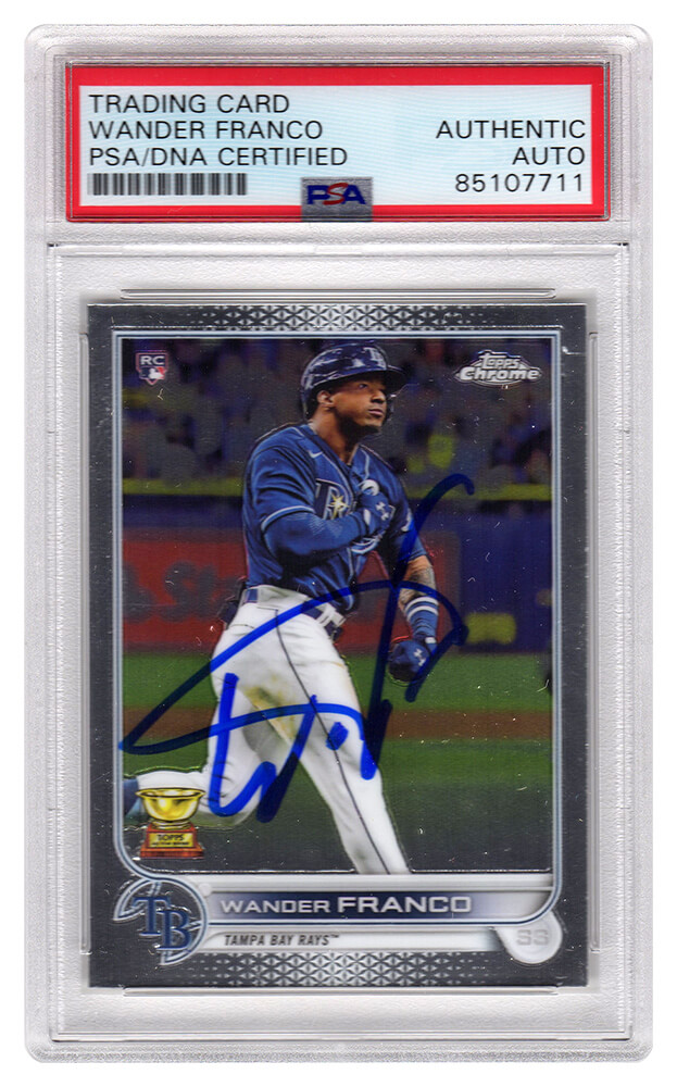 FRACAR107 Wander Franco Signed Tampa Bay Rays 2022 Topps Chrome Rookie Baseball Card No.35 - PSA Encapsulated
