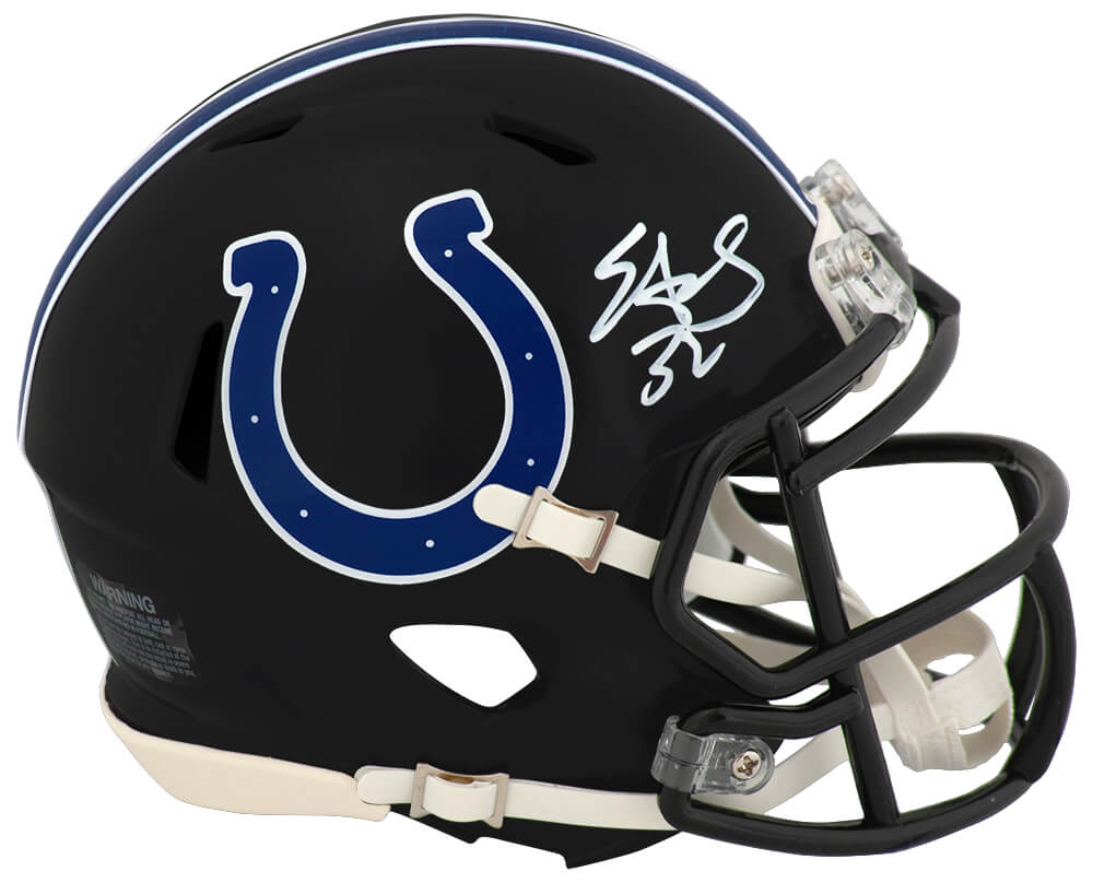 Picture of Schwartz Sports Memorabilia JAMMIN302 Edgerrin James Signed Indianapolis Colts 2023 Alternate Riddell Speed Helmet&#44; Black - Mini Size